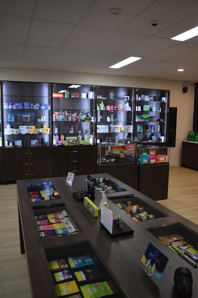 Display tables and product shelves at Opal Cannabis