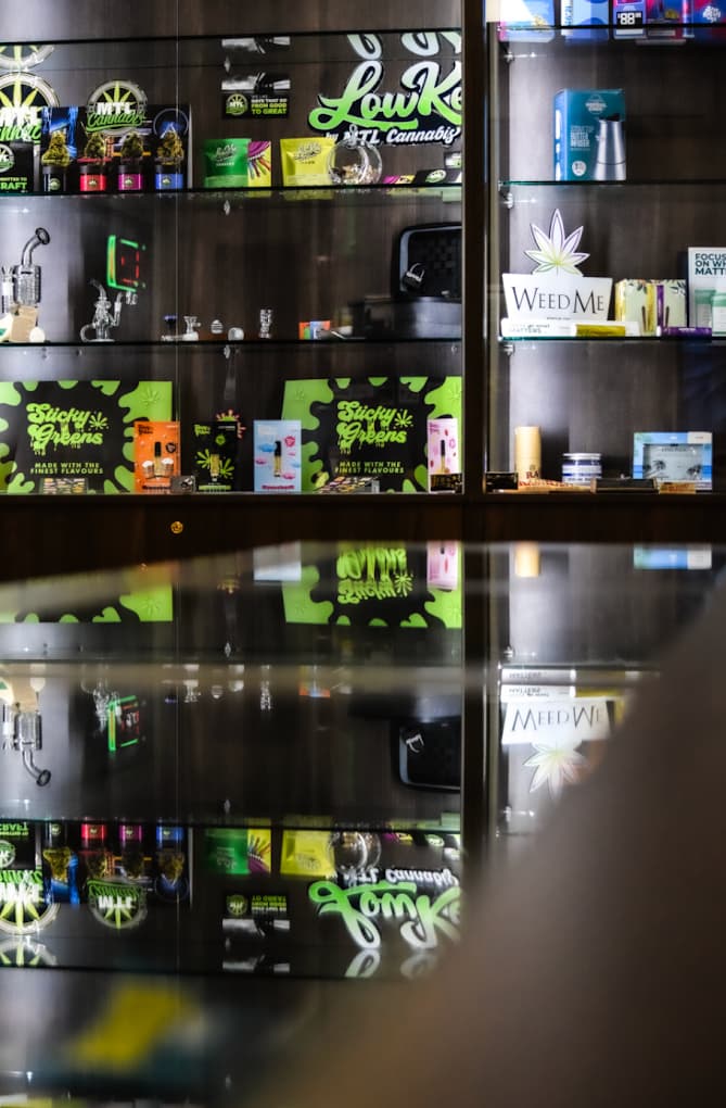 Product display case inside Opal Cannabis